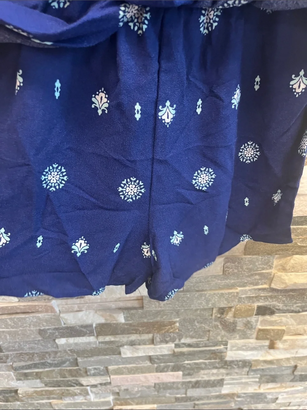 My Michelle Navy Blue Boho Printed Sundress with Teal Tassel